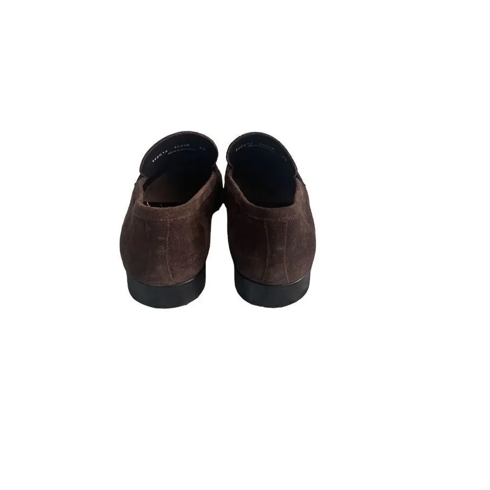 A.Testoni Mens Dark Brown Suede Leather Slip-On Casual Loafer Shoes Size 8.5M